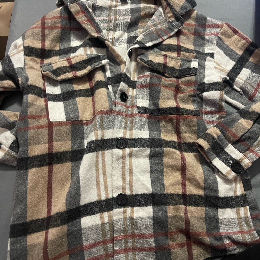 Plaid Shirt - Black, White, Brown